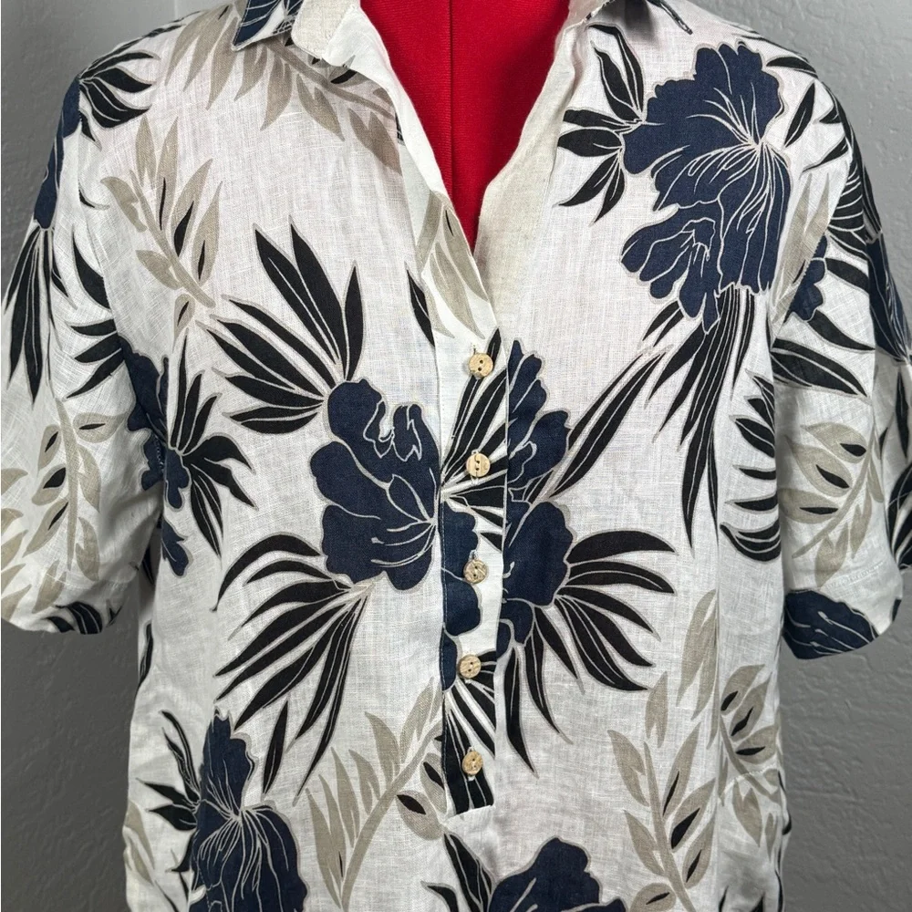 VLT’S by Valentina’s Linen Floral Tropical Button Front Tunic Dress Size L - Picture 3 of 10